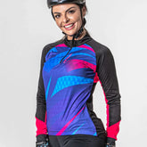 Camisa Ciclista Manga Longa Ziper Parcial Feminina Shade PT/ZIR/RO/BR