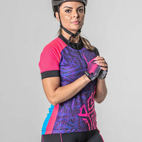 Camisa Ciclista Manga Curta Ziper Parcial Feminina Root RO/CEL/AME/PT