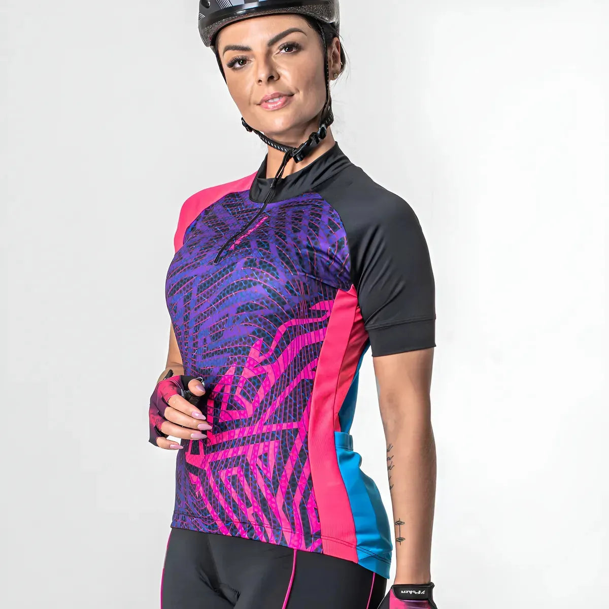 Camisa Ciclista Manga Curta Ziper Parcial Feminina Root RO/CEL/AME/PT