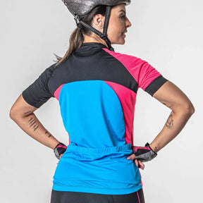 Camisa Ciclista Manga Curta Ziper Parcial Feminina Root RO/CEL/AME/PT
