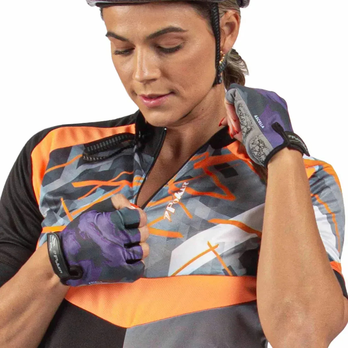 Camisa Ciclista Manga Curta Ziper Parcial Fractal PT/CH/LAC