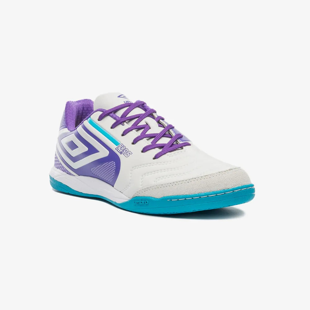 Chuteira Futsal Umbro Pro 5 Bump Club - Branco /  Roxo