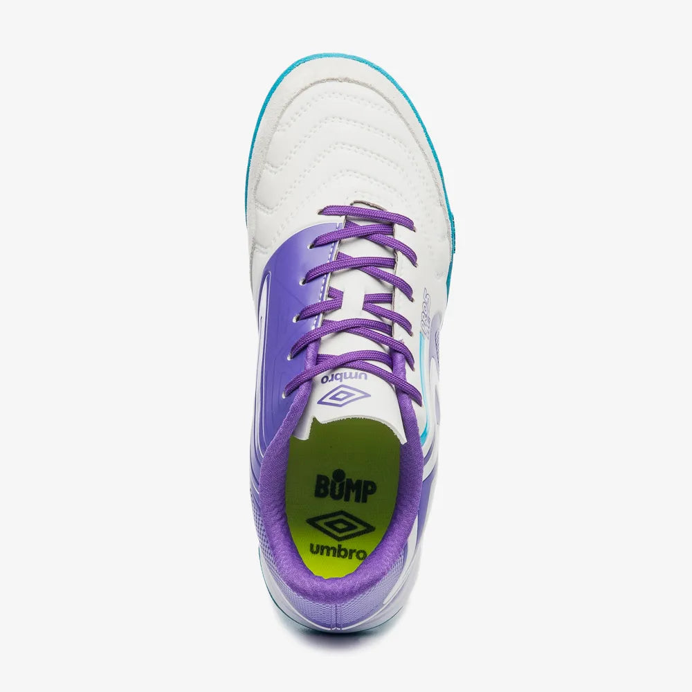 Chuteira Futsal Umbro Pro 5 Bump Club - Branco /  Roxo