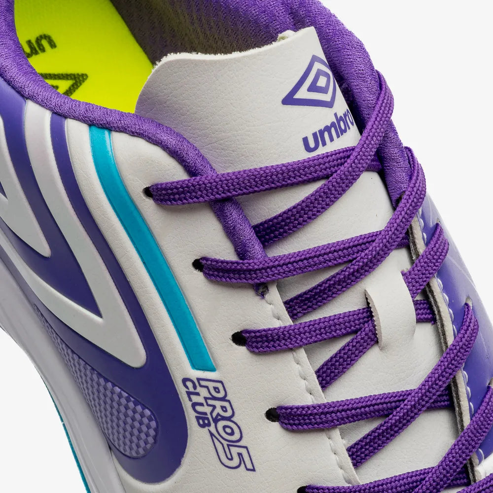 Chuteira Futsal Umbro Pro 5 Bump Club - Branco /  Roxo