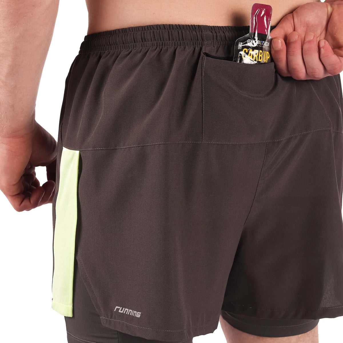 Short Poker runner com bermuda interna max - Chumbo/Amarelo